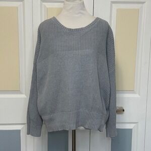 Cabi Fair Plat Sweater 3522 Gray Blue Knit Sweater‎ Large Full Zip Back Pullover